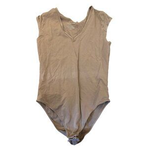 Everlane Womens Tan Supima Cotton V-Neck Bodysuit Size L Taupe